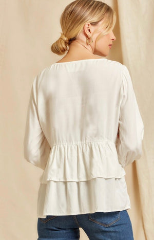 Ivory Embroidered Babydoll Top