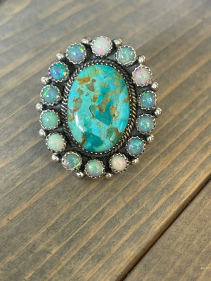 Mojave Turquoise & Aurora Opals Adjustable Ring