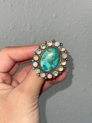 Mojave Turquoise & Aurora Opals Adjustable Ring