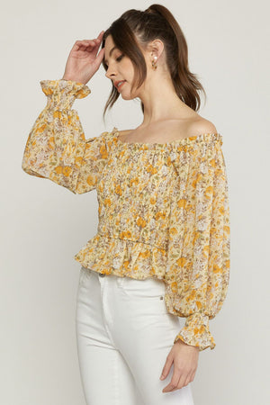 Sunny Meadow Floral Off-Shoulder Blouse
