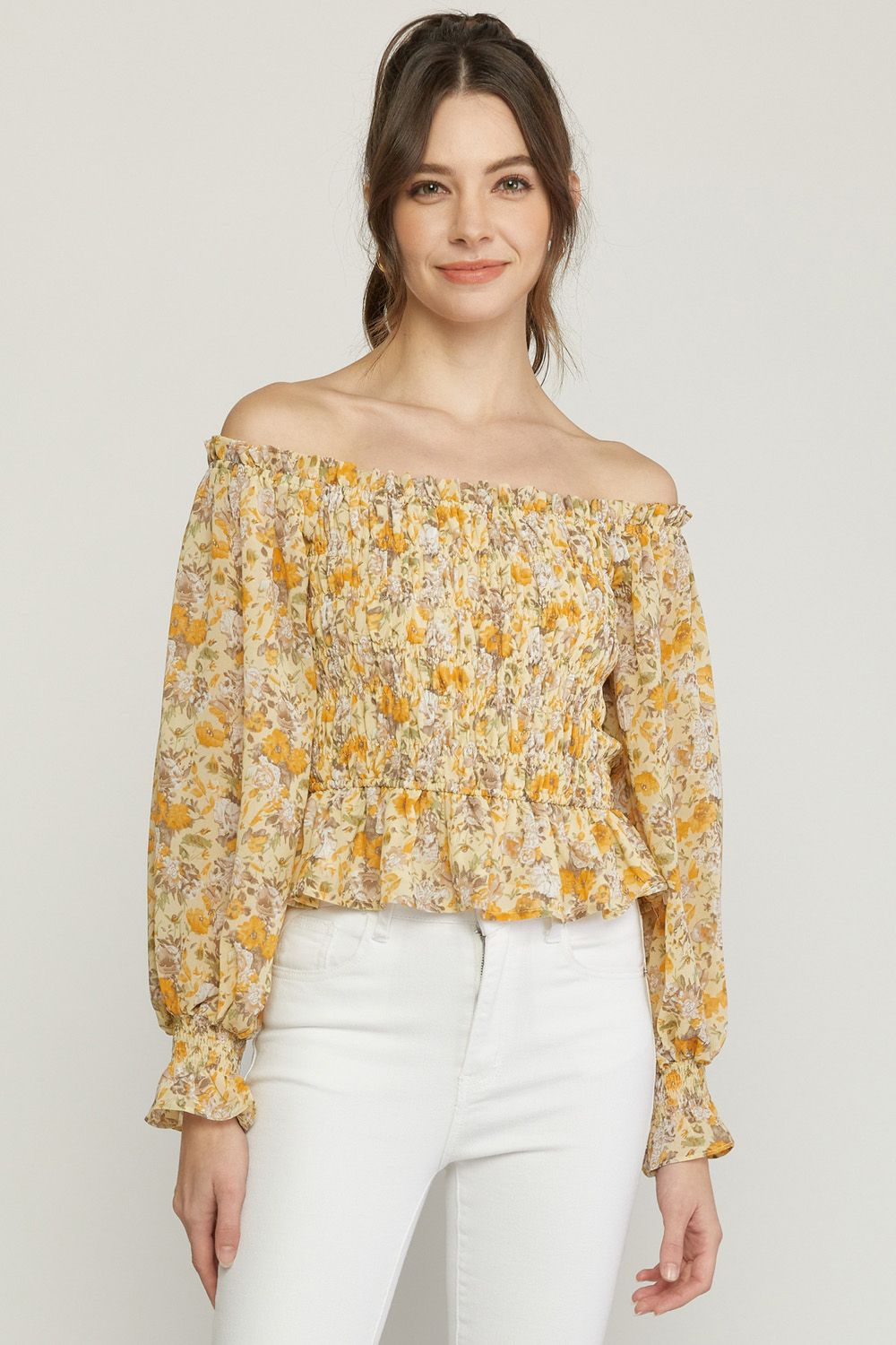 Sunny Meadow Floral Off-Shoulder Blouse