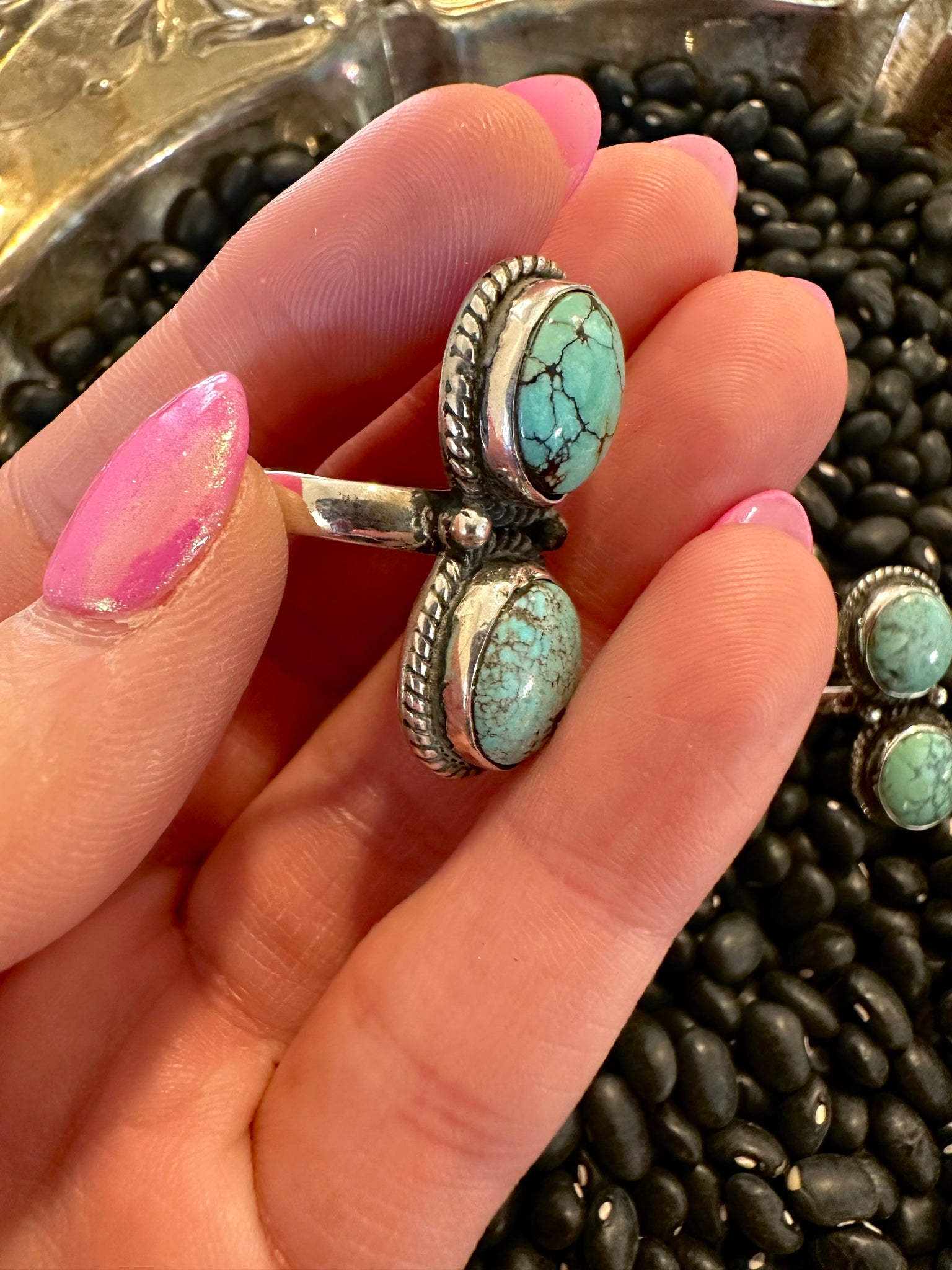 Two Stone Turquoise and Sterling Silver Ring