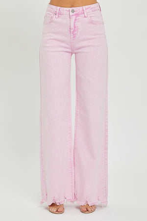 Pink Acid Wash High Rise Wide Leg Jeans