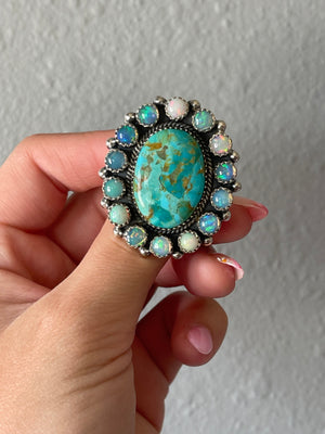 Mojave Turquoise & Aurora Opals Adjustable Ring