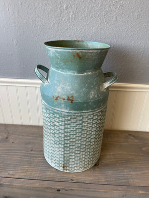 Vintage blue Basket Weave Milk Can