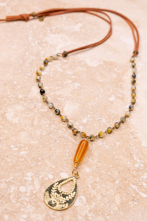 Amber Long Leather Necklace