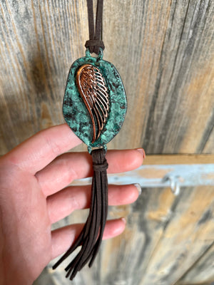 Brown & Green Feathered Angel Wing Necklace