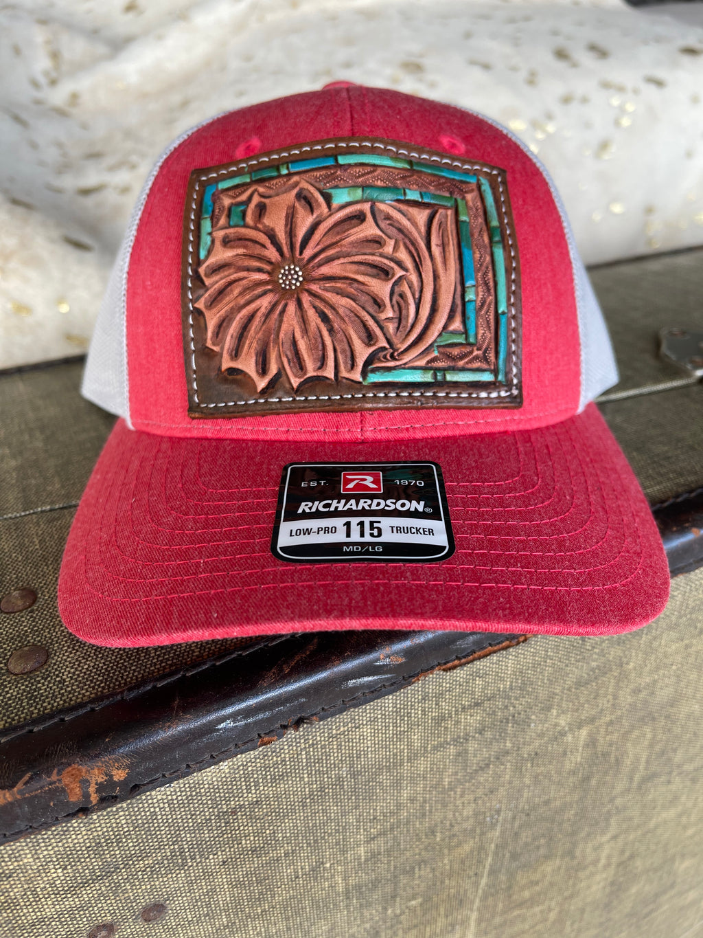 Heather Red Daisy Patch Hat