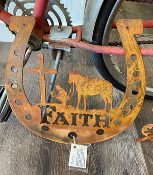 Rustic Metal Faith Horse Shoe Sign