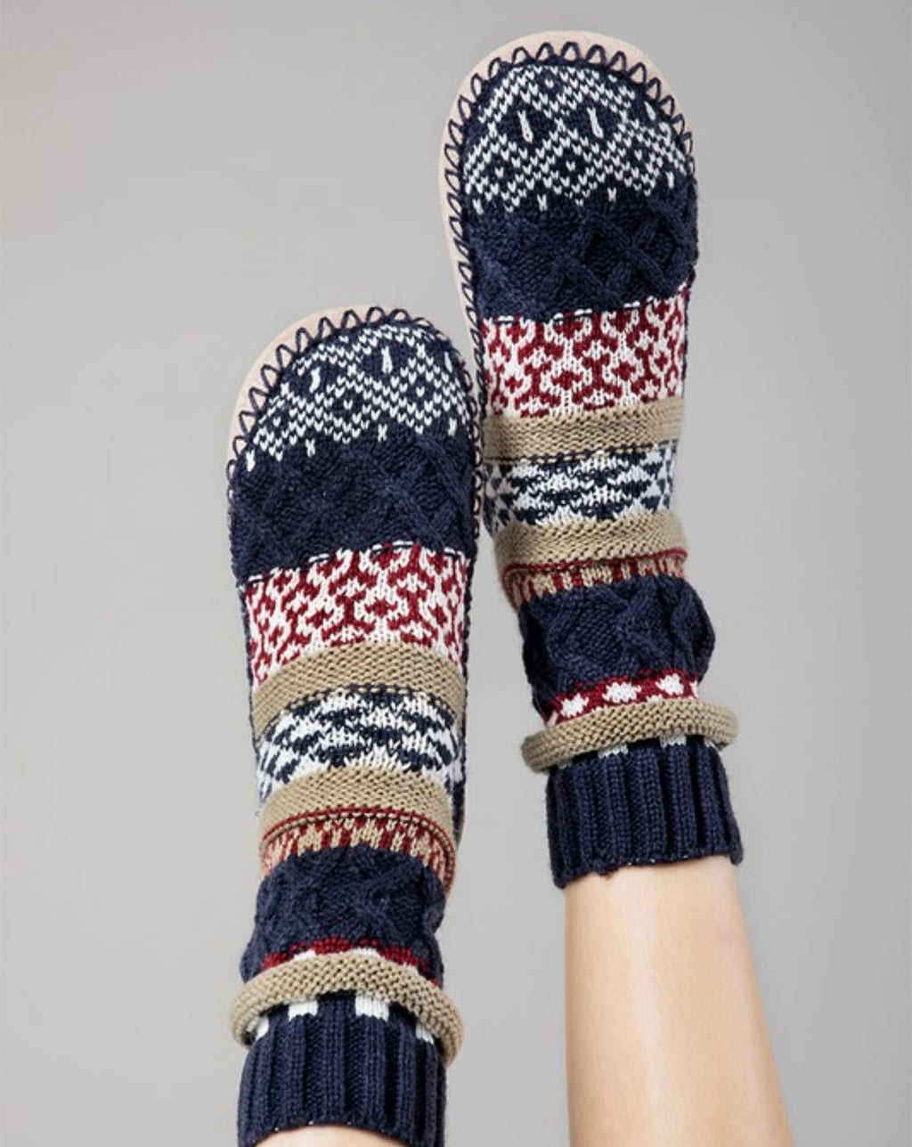 Nordic Pattern Jacquard Navy Knit Slipper Socks