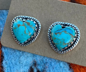 Royston Turquoise & Sterling Silver Heart Stud Earrings