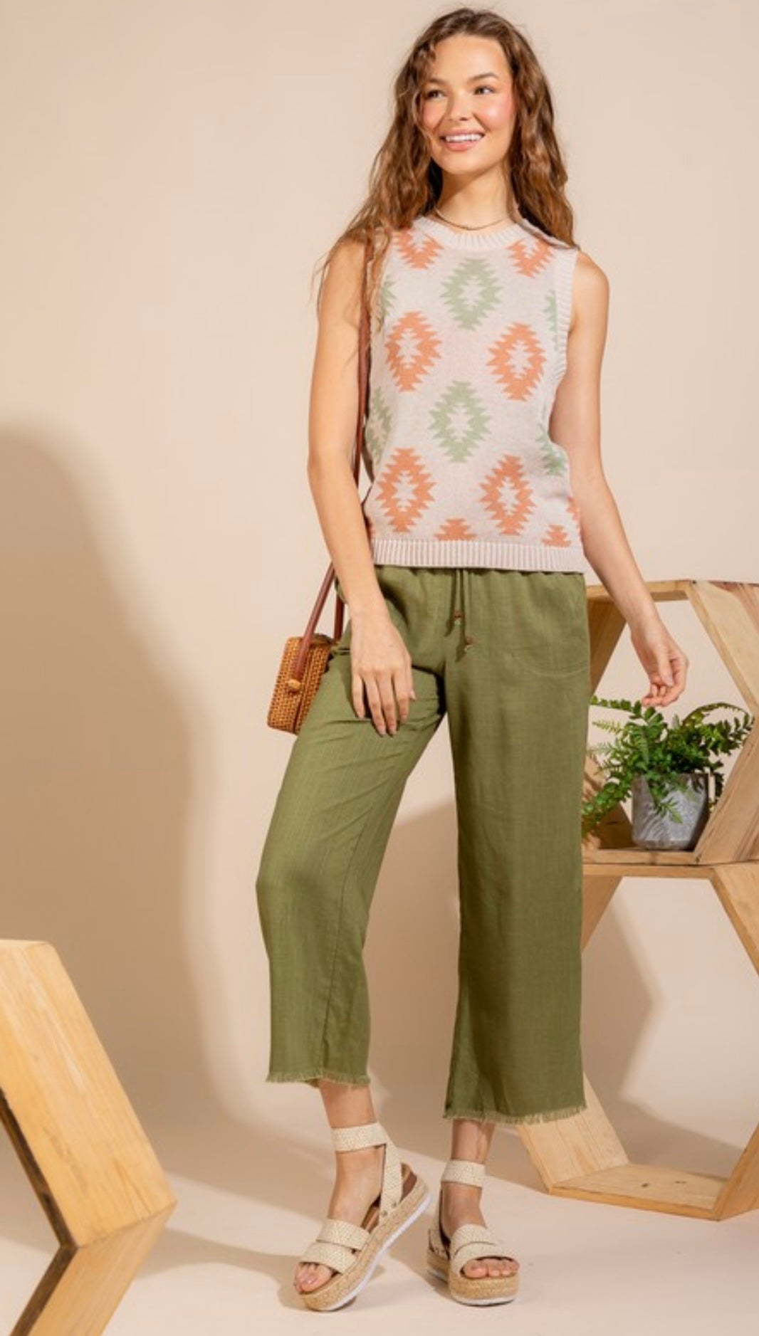 Aztec Knit Tank-Ecru