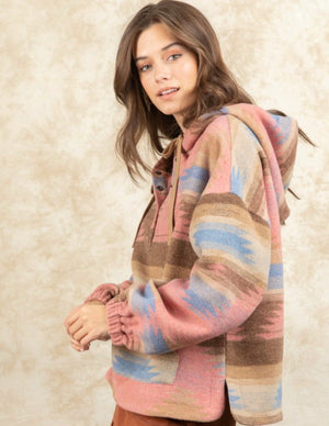 Aztec Hooded Pullover (Rose Mix)