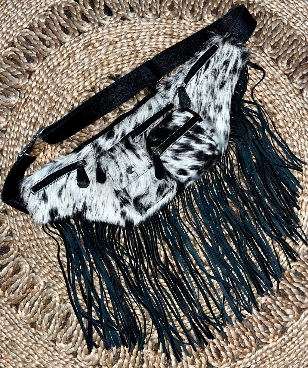Black & White Cowhide Fanny Pack
