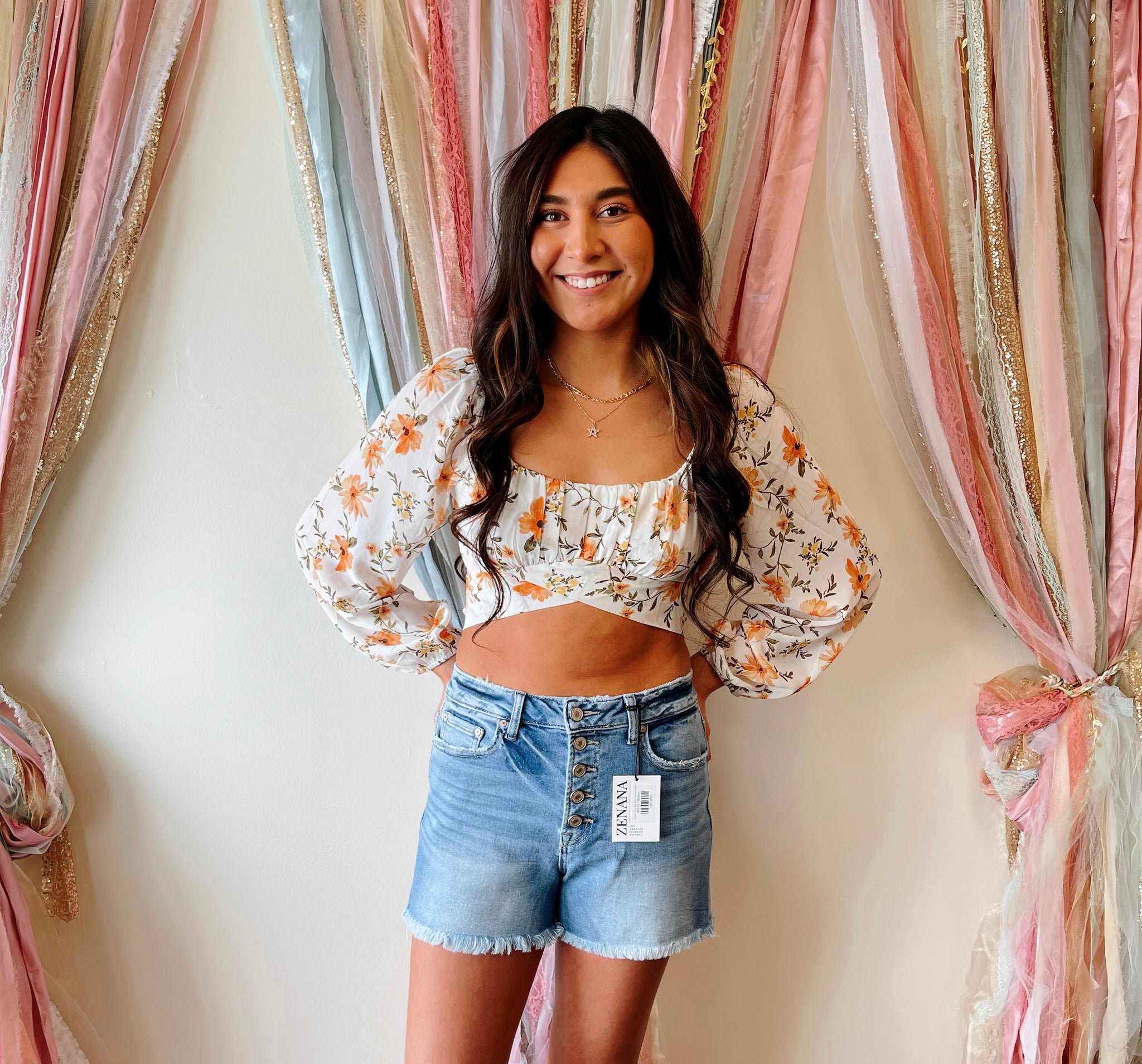 Just Peachy Ivory Floral Top