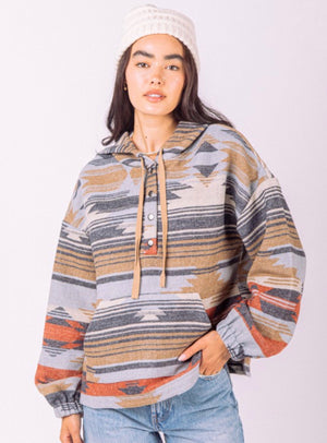 Aztec Hooded Pullover (Navy Mix)