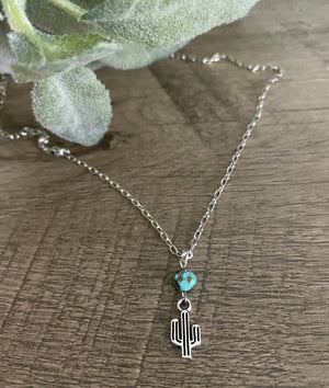 Cactus Necklace with Authentic Turquoise
