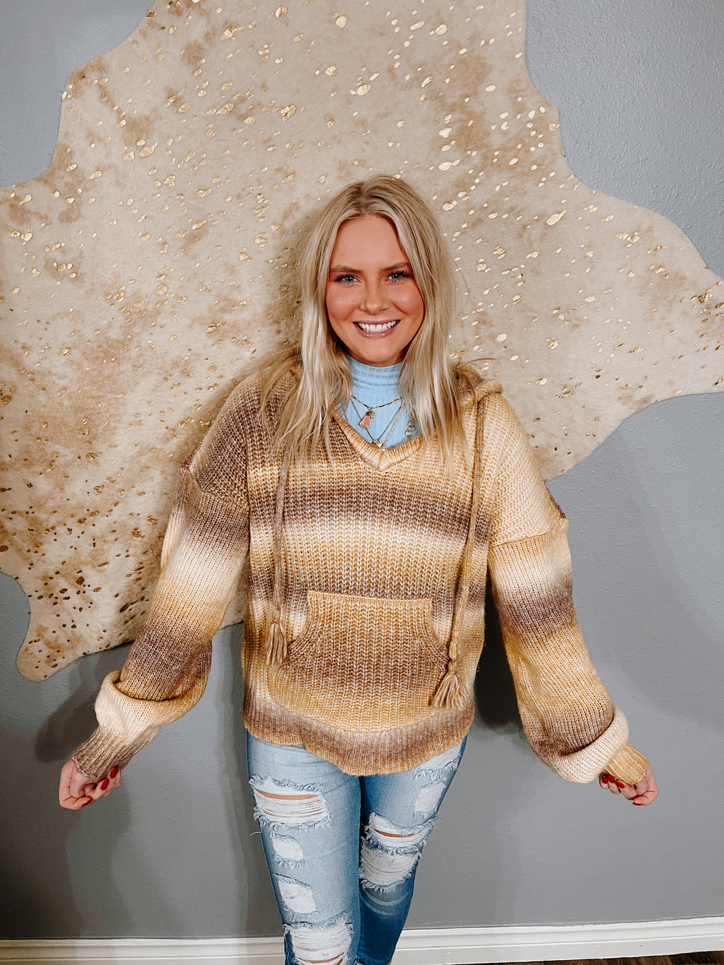 Ombre Knitted Hooded Sweater