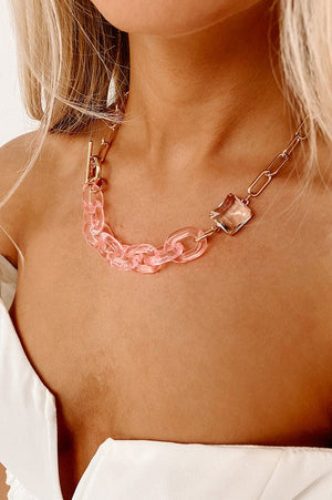 Pink & Gold Paperclip Chain Necklace