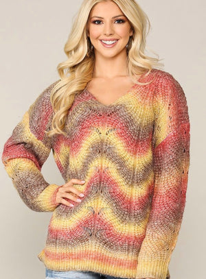 V-Neck Ombre Sweater Knit Top