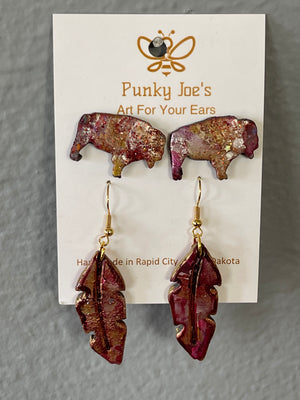Punky Joe’s Maroon Buffalo Earrings