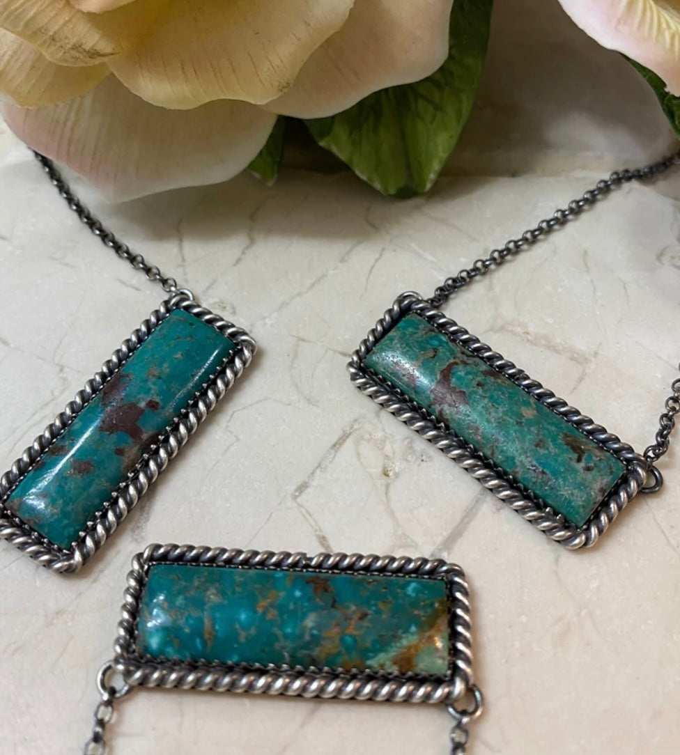 Navajo Sterling Silver & Royston Turquoise Bar Necklace