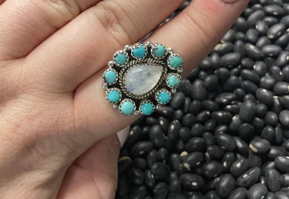 Turquoise & Pearl Adjustable Ring