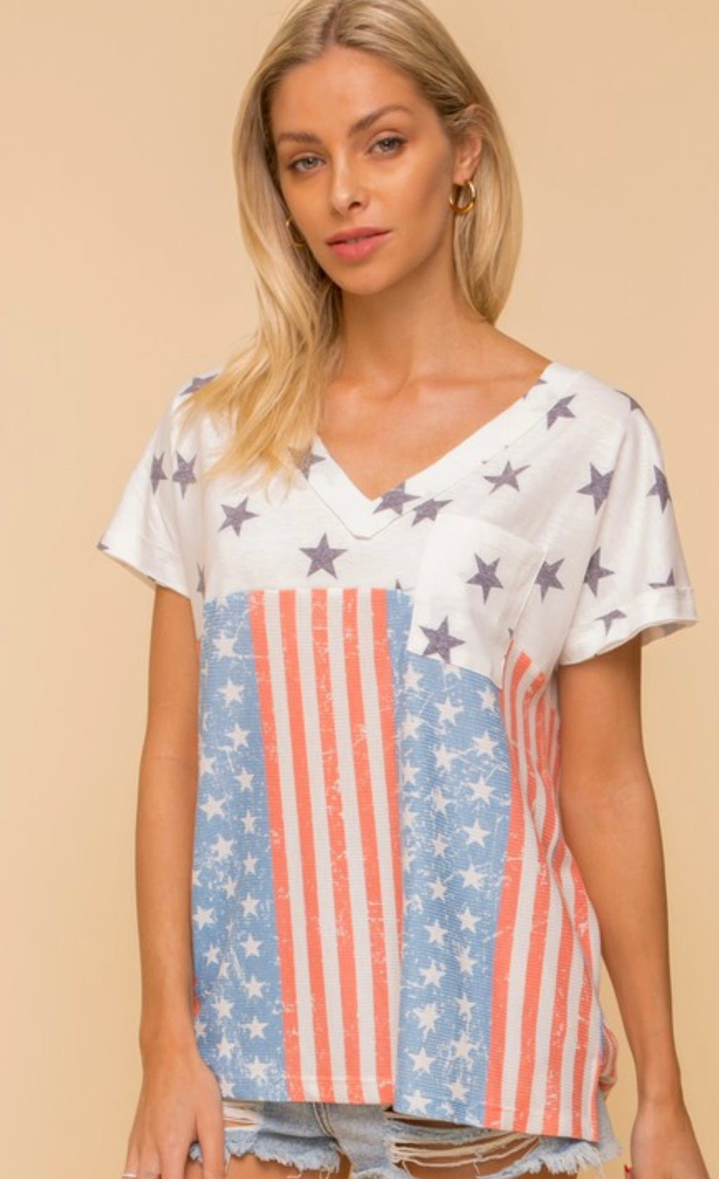 American Flag V-Neck Tee