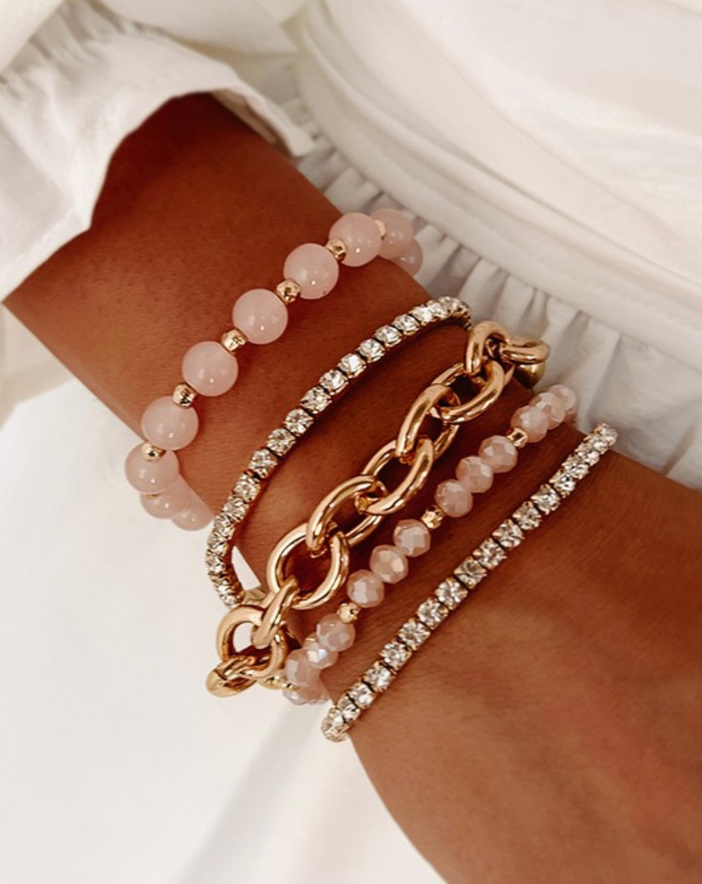 Boho Gold & Pink Bracelet Set