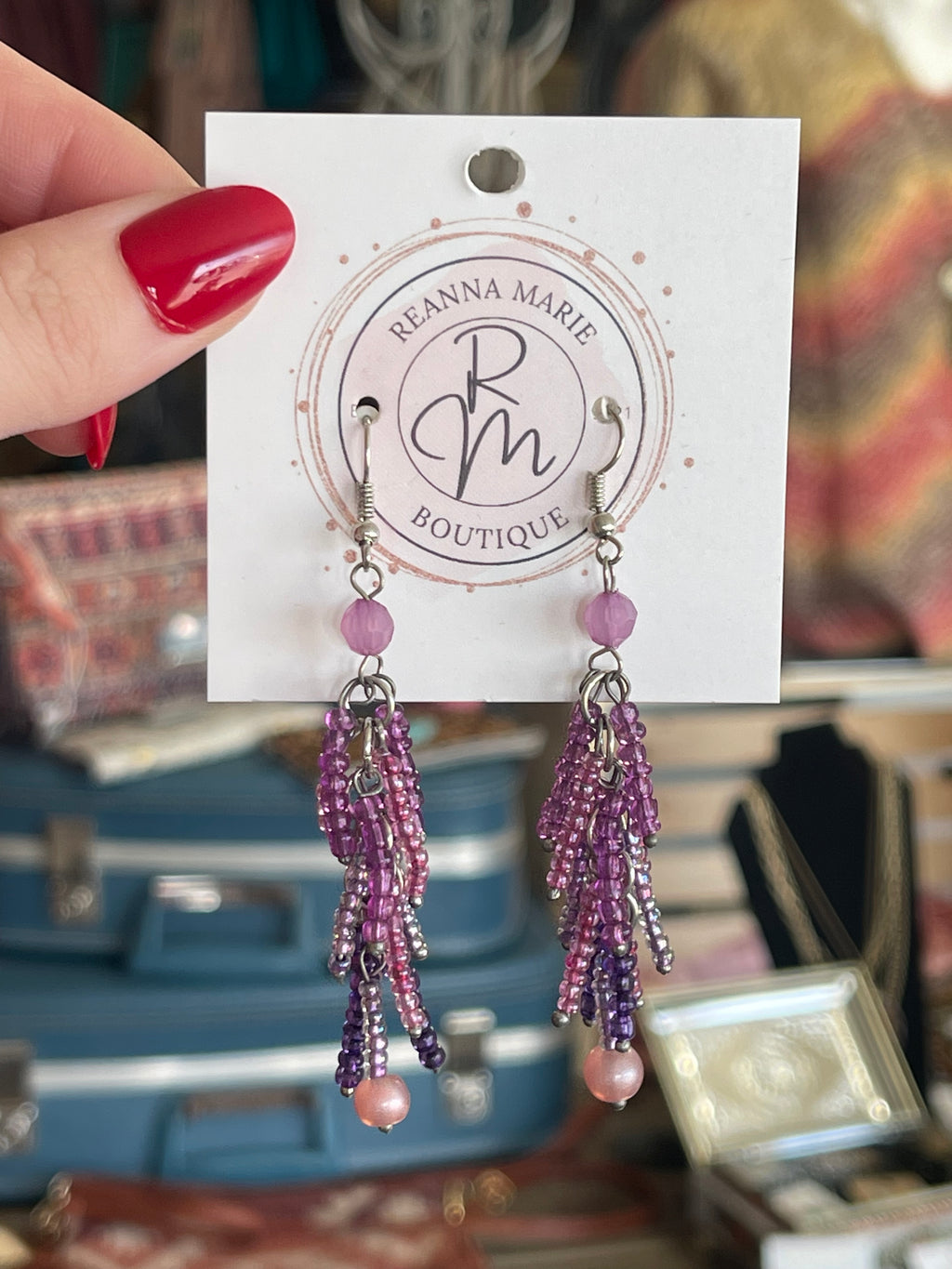 Multicolor Purple beaded earrings