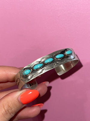5 Stone Turquoise Stamped Cuff