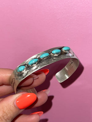 5 Stone Turquoise Stamped Cuff