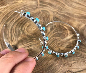 Turquoise & Sterling Silver Hoops