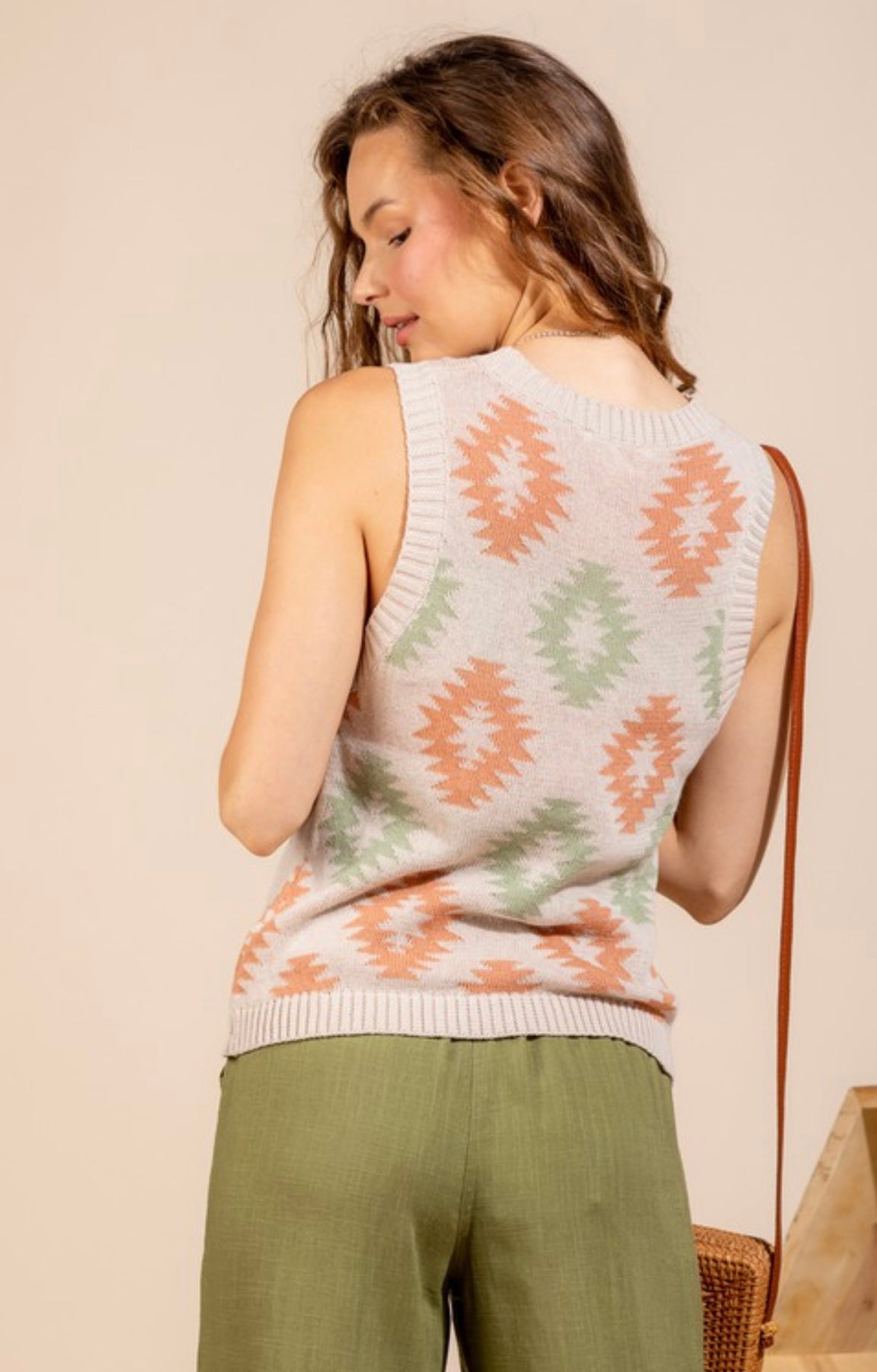 Aztec Knit Tank-Ecru