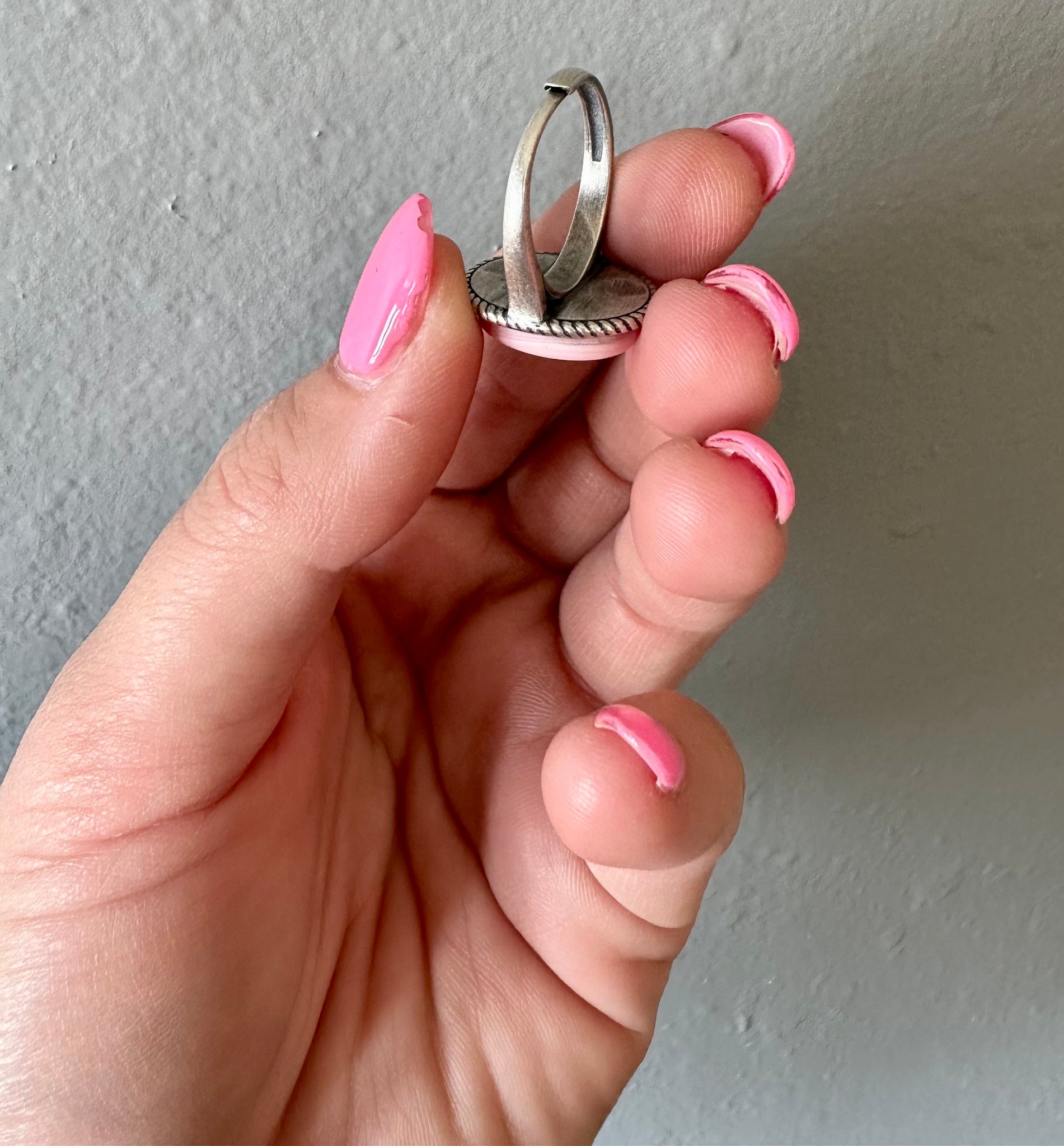 Pink Conch Sterling Silver Adjustable Ring