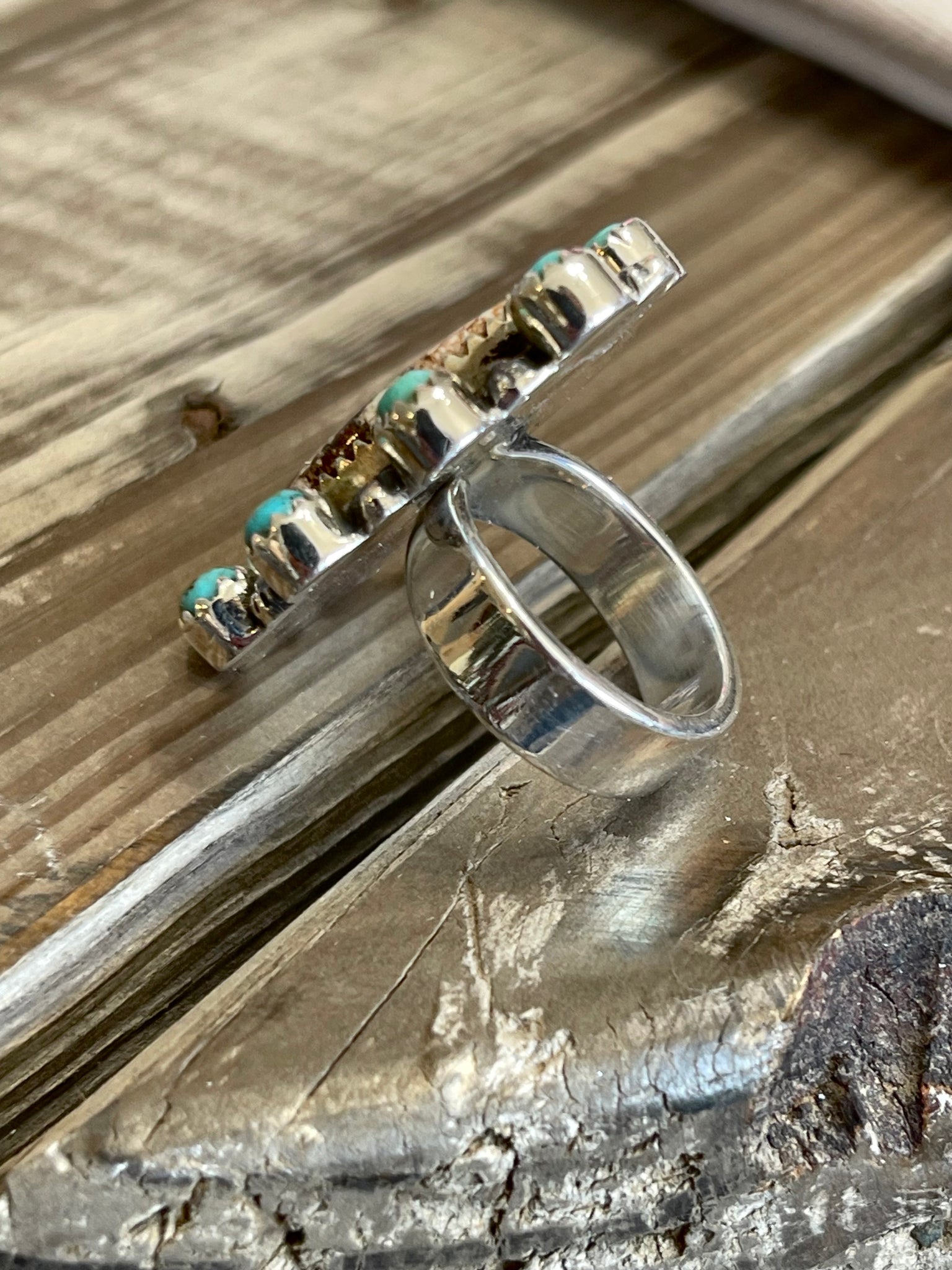 Turquoise & Wild Horse Sterling Silver Adjustable Ring